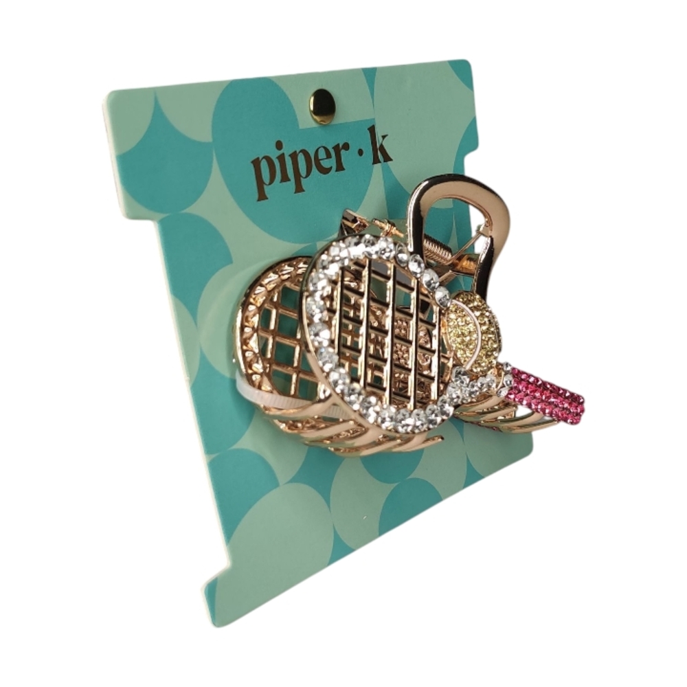 Piper K Tennis Racket Hair Clip - Pink, Gold, Silver - Picture 3 of 4